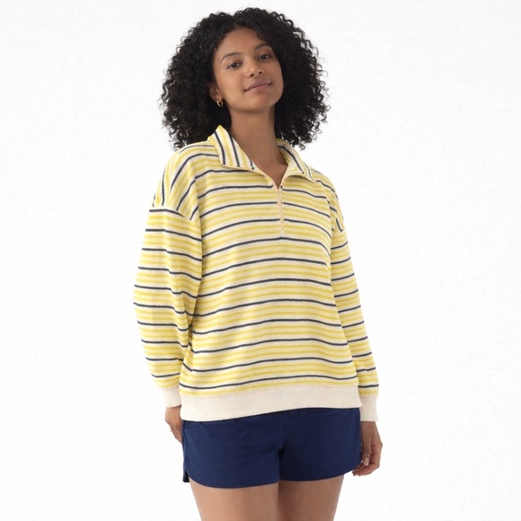 T by Talbots Stripe Classic French Terry Half Zip Pullover Sweatshirt L - Picture 3 of 7
